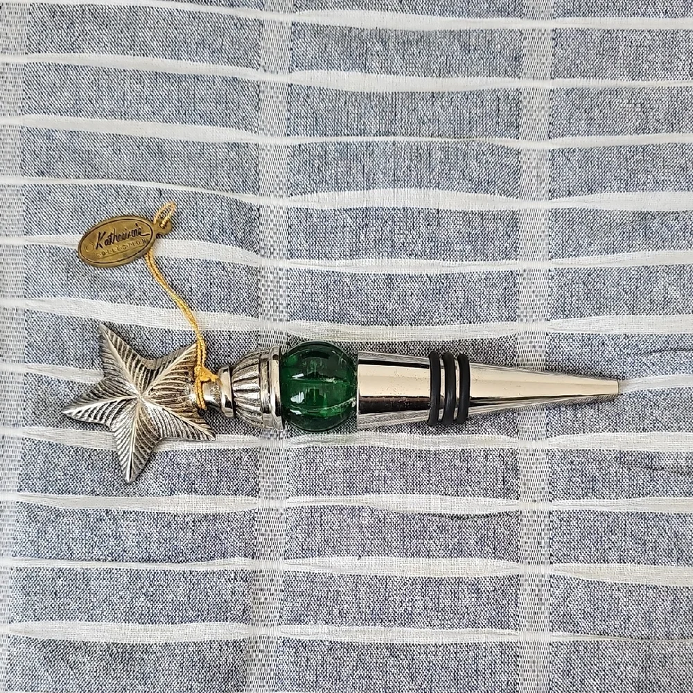 VTG Katherine's Collection Silver Star & Green Jeweled Glass Bead Wine Stopper